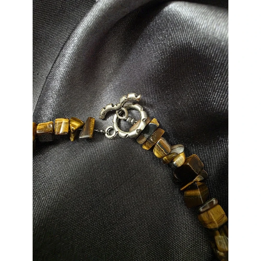 Tiger's Eye Chips Beaded Necklace W/ Silver Toned Clasp 20in